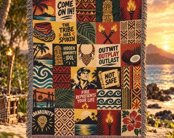 Survivor Show Patchwork Throw Blanket | Tribal Council, Immunity Idols, Game Phrases