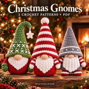 Christmas Gnome Crochet Pattern PDF, 3 in 1 Amigurumi Bundle, Gonk Crochet Pattern, Scandinavian Tomte Nisse, Xmas Decor, Digital Download