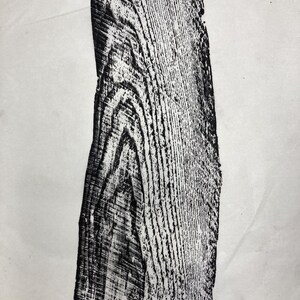 May include: A black and white wood grain print on a white background. The print shows the detailed texture of wood, with visible grain patterns and knots. The rectangular shape of the print is centered.