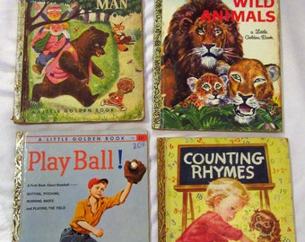 Vintage Little Golden Book Lot of 4 First Ed Play Ball, Gingerbread Man