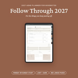 Agenda digitale 2027 per ADHD per Goodnotes / Agenda per iPad con date, collegamenti ipertestuali, inizio lunedì o domenica, modalità chiara e scura