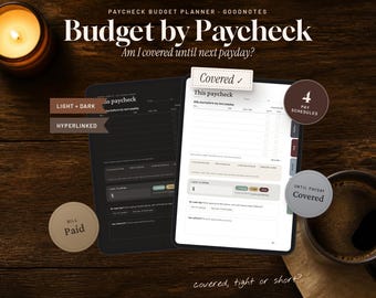 Paycheck Budget Planner for Goodnotes | ADHD Bill Tracker, Digital Budget Planner, Light & Dark