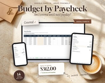 Paycheck Budget Spreadsheet Google Sheets | ADHD Budget Planner, Budget by Paycheck, Bill Tracker & Holiday Gift Budget | Covered