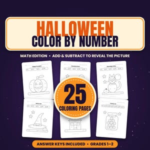 Halloween Math Coloring Pages, Add & Subtract, Grades 1-2 (Digital Download)