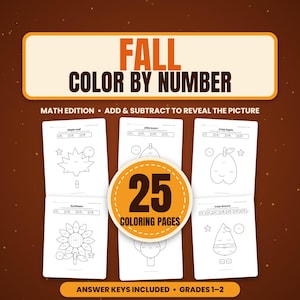 Fall Math Coloring Pages, Addition & Subtraction Worksheets (Digital Download)
