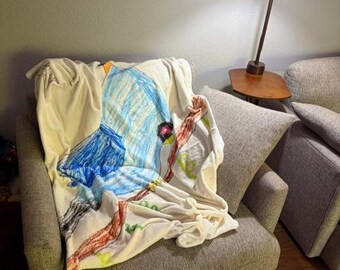 Custom Kids Artwork Blanket, Child Drawing Keepsake, Personalized Gift for Mom, Dad or Grandparents