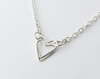 10 Double Heart Charms 2 Hearts Pendants Antiqued Silver Love Findings