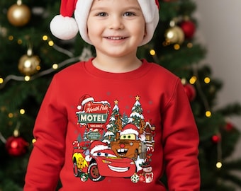 Sudaderas navideñas de Disney Cars para niños, camiseta navideña de Disney Pixar, camiseta navideña de McQueen, camiseta navideña para niños pequeños, camiseta navideña Disney a juego para toda la familia.