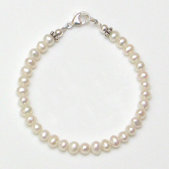 Baby Pearl Bracelet White Pearl Girl Bracelet Birthstone Etsy