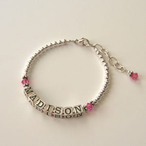 Personalized Baby Bracelet, Sterling Silver Birthstone Name Bracelet