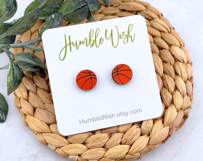 Basketball Earrings, Laser Cut Acrylic Studs, Gift for Basketball Fan