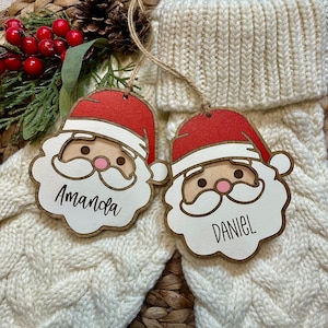 Engraved Wood Santa Christmas Ornament, Personalized Stocking Tag