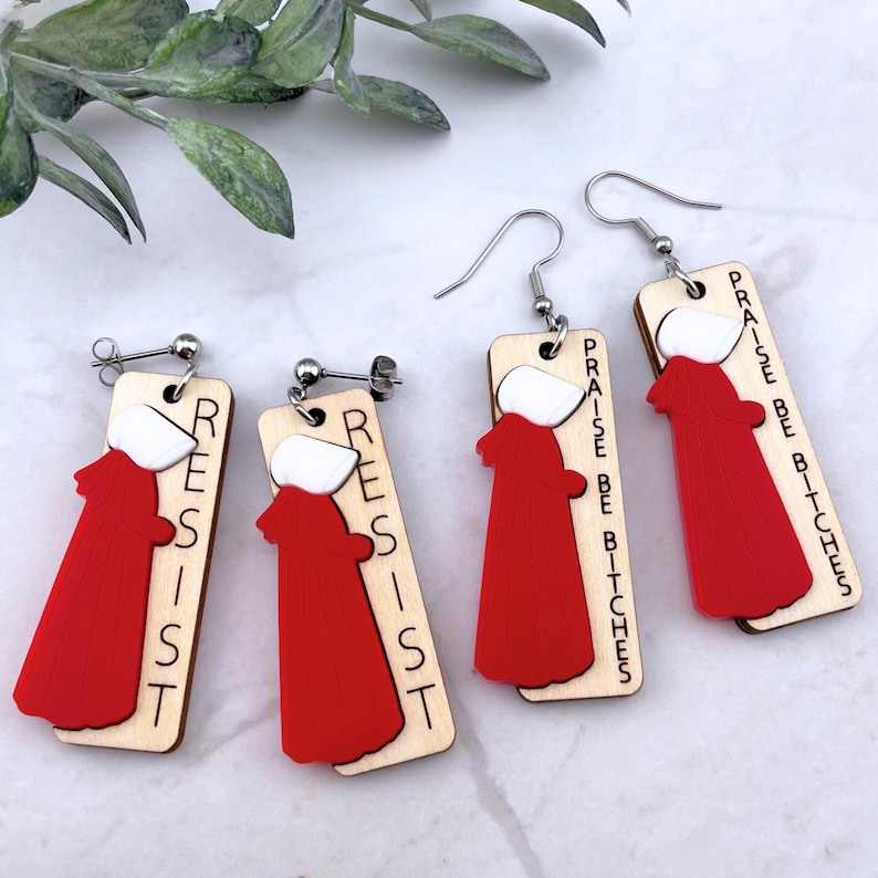 Womens Rights Feminist Earrings Resist Praise Be Bitches Political Democrat Liberal Pro Choice Woke image 1