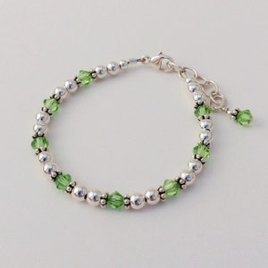 Baby Child Swarovski Crystal Sterling Silver Birthstone Bracelet Flower Girl Gift Baptism Christening Gift