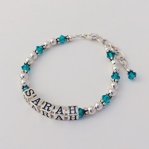 Personalized Baby Bracelet: Sterling Silver Name & Birthstone