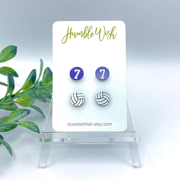 Volleyball Earrings Set of 2 Volleyballs + Personalized Number in Custom Color