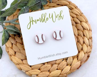 Baseball Earrings Studs Post Acrylic Laser Cut and Engraved Gift for Teen Girl Baseball Player or Baseball Mom Sports Ball Earring Studs