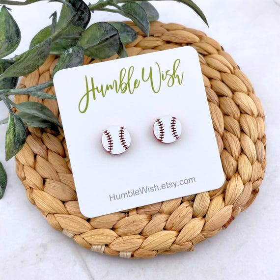 Baseball Earrings Studs Post Acrylic Laser Cut and Engraved Gift for Teen Girl Baseball Player or Baseball Mom Sports Ball Earring Studs
