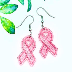 Breast Cancer Awareness Pink Ribbon Earrings October Glitter Dangle Hook Earrings Breast Cancer Survivor