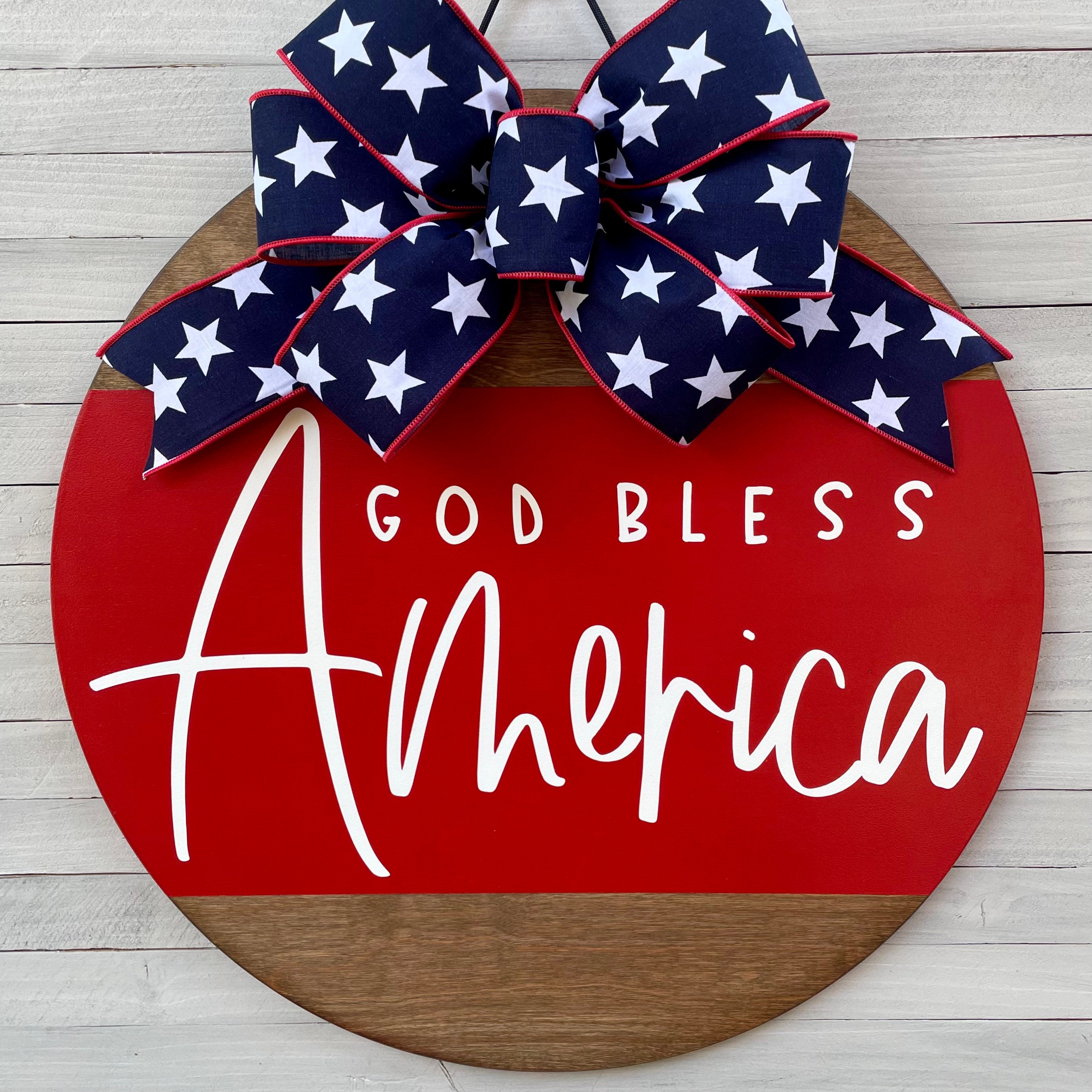 July 4th Independence Day Summer Front Door Door Hanger, God Bless Am…