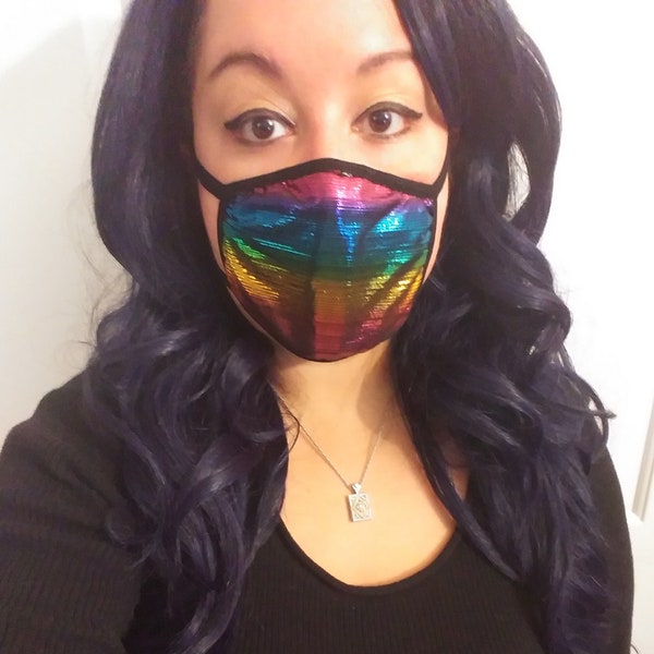 Metallic Rainbow Face Mask | Unisex Adult Teen | Washable | Lightweight | Breathable | Comfortable | Double Layer 100% Organic Cotton Lining