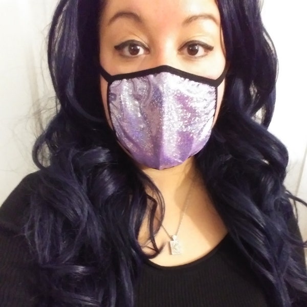 Purple Sparkly Face Mask | Unisex Adult Teen | Washable | Breathable | Comfortable | Double Layer | 100% Organic Cotton Lining