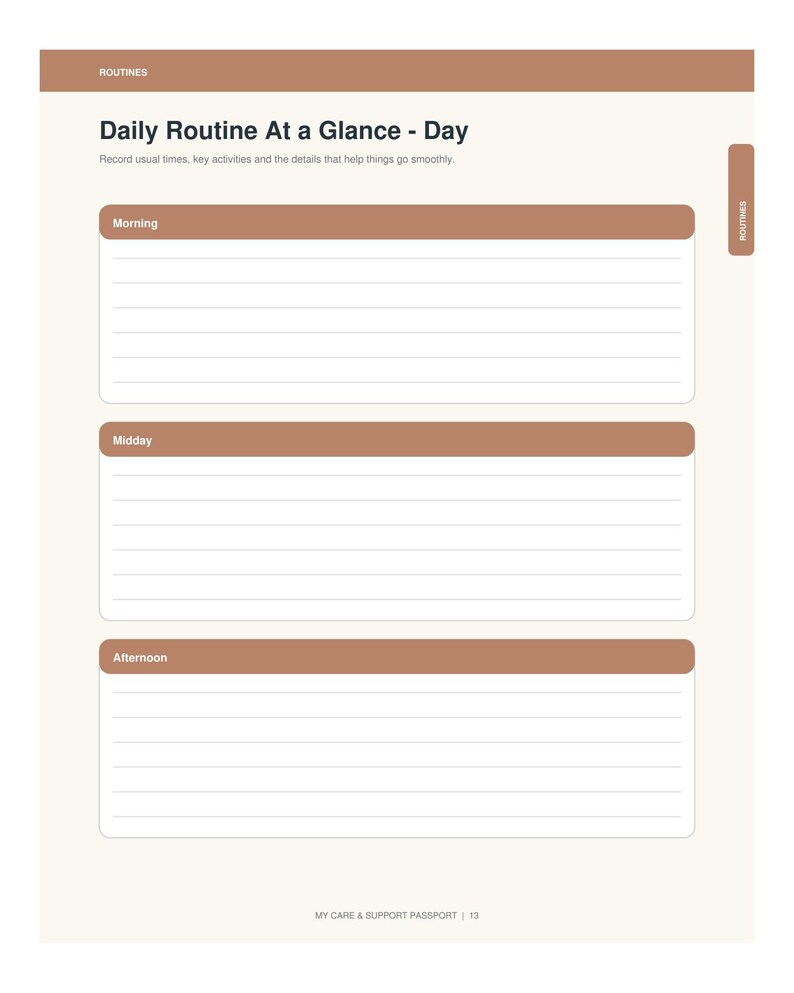 Printable Basic Daily Exercise Routine Daily Routine Care Passport Printable | Morning Evening and Bedtime ...