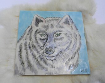 WOLF HOME DECOR - Ceramic Wolf Tile - Wolf Spoon Rest -  Wolf Cabin Decor