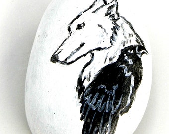 WOLF PAINTED ROCK Magnet / Wolf Magnet / Wolf Painted Magnet