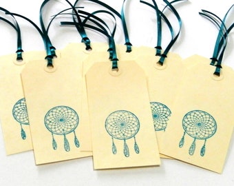 DREAMCATCHER GIFT TAGS / Teal and Manilla Dream Catcher Tags / 10 Dreamcatcher Tags