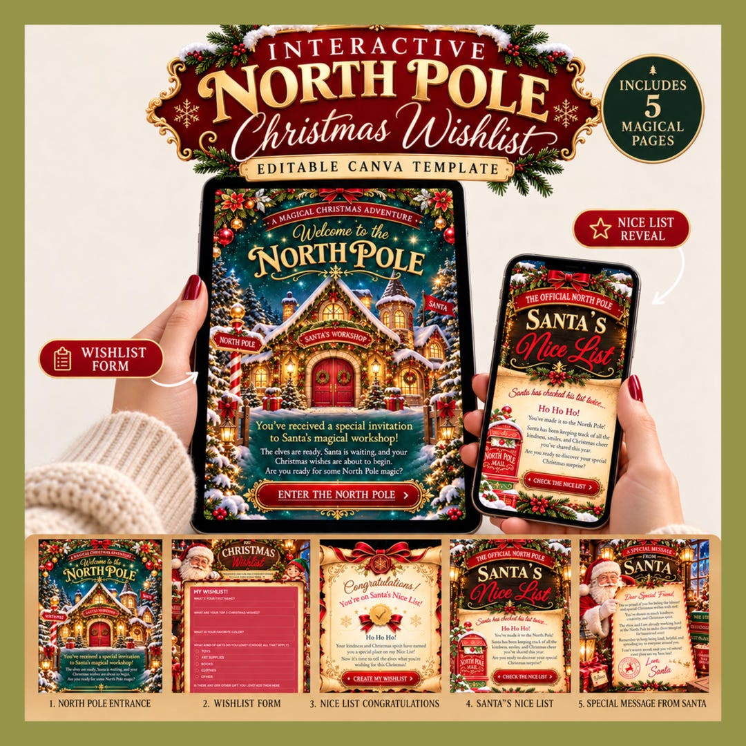 Uk Site Layout Example Editable Canva Website Template: Interactive North Pole Christmas ...