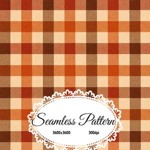Fall Gingham Seamless Pattern, Burnt Orange Brown Cream Checkered Digital Paper, Rustic Autumn Plaid Fabric Design JPG, Thanksgiving Backgro