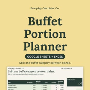 Buffet Planner Spreadsheet, Split Portions Between Dishes, Buffet Food Quantity Calculator for Events, Google Sheets & Excel