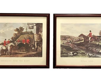 Vintage 1987 Benard Picture Co Framed Fox Hunt Prints Pair Shayer Full Cry Set