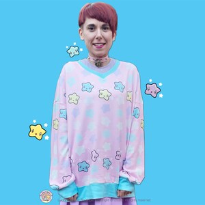 Pink Star Pattern Knitted Jumper, Harajuku Sweatshirt