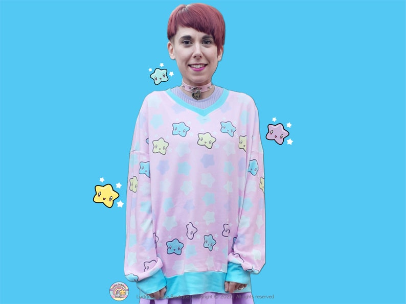 Pink Star Pattern Knitted Jumper, Harajuku Sweatshirt