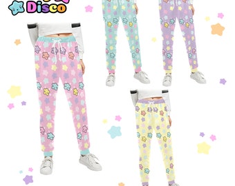 Pantaloni da jogging unisex con stelle arcobaleno pastello, vestiti Kawaii, pantaloni da jogging carini, pantaloni della tuta con stampa all over, abbigliamento Goth pastello, moda Harajuku