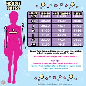 Hoodie Dress Size chart. Lucky Rainbow Boutique