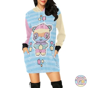 Vestido tipo suéter con panda arcoíris, ropa kawaii, sudadera de gran tamaño en tonos pastel, jersey de oso bonito, ropa de hadas kei, camiseta de anime, regalos de panda