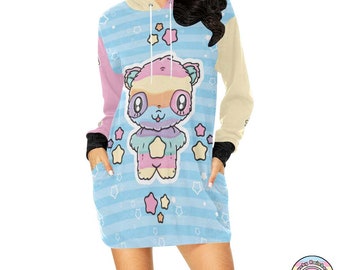 Rainbow Panda Sweater Dress, Kawaii Clothes, Pastel Oversized Sweatshirt, Cute Bear Jumper, Fairy Kei Clothing, Anime Shirt, Panda Gifts