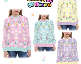 Kids Pastel Stars Knit Sweatshirt, Kawaii Clothes, Childrens Cute Rainbow Star Birthday Jumper, Unisex Girls Boys Graphic Sweater, J-fashion