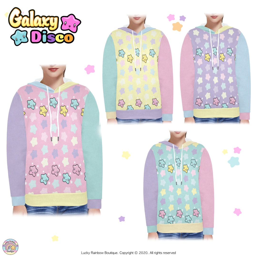 Pastel Colour Block Hoodie, Cute Star Hooded Sweatshirt, Fairy Kei