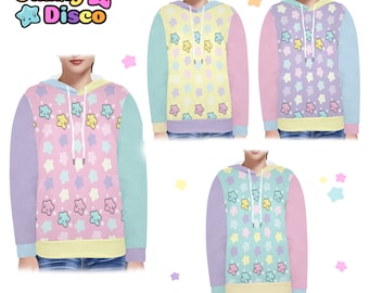 Pastel Colour Block Hoodie, Cute Star Hooded Sweatshirt, Fairy Kei Sweater, Yume Kawaii, Harajuku, Colourful, Pastel Goth Clothing