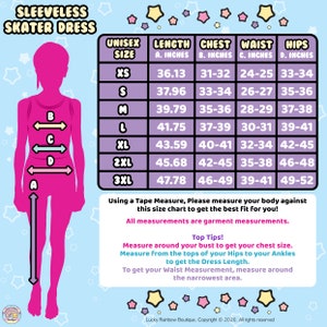 Sleeveless Skater Dress Size Chart. Lucky Rainbow Boutique