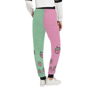 Strawberry Unisex Jogger Pants, Kawaii Clothes, Two Tone Jogging Bottoms, Pastel Clothing, Cute Loungewear, Yume Kawaii, J-fashion image 4
