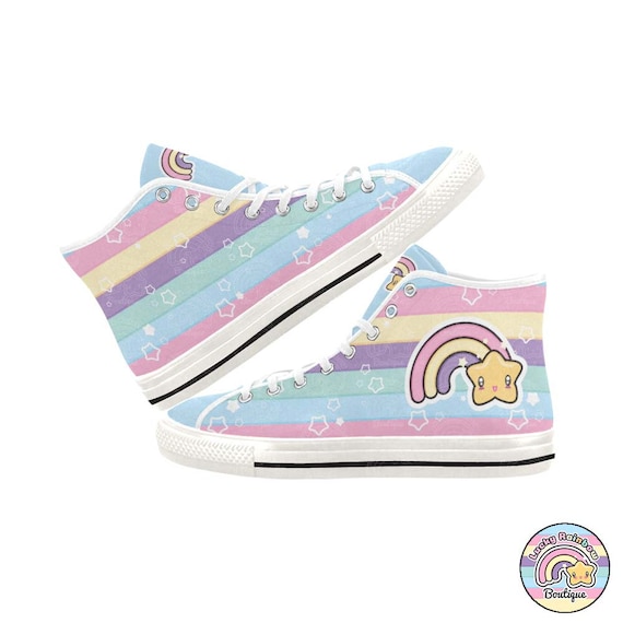 Kawaii Shoes Pastel Rainbow Hightop Canvas Trainers Cute | Etsy