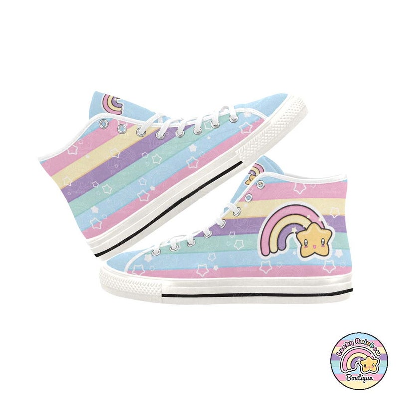 Cute Yume Kawaii Trainer Boots with Rainbow Stripes and Stars