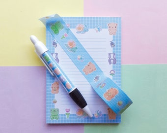 Cute Animals Notepad & Pen Set, A6 Journaling Notebook, Washi Tape Kawaii, Stationery Sets for Letter Writing, Memo Pad Bundle, Tween Gifts