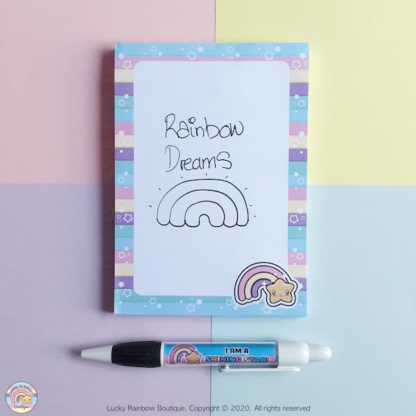 Rainbow Notepad, Kawaii Stationary, Pastel journal Notebook, Memo Notes, Penpal Gift, Affirmation Pens, Back to School Supplies