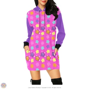 Rainbow Star Oversized Hoodie, Kawaii Stars Sweater Dress With Pockets, Y2K Sweatshirt Women, Kawaii Clothes, Trendy Sweatshirt for Teens
